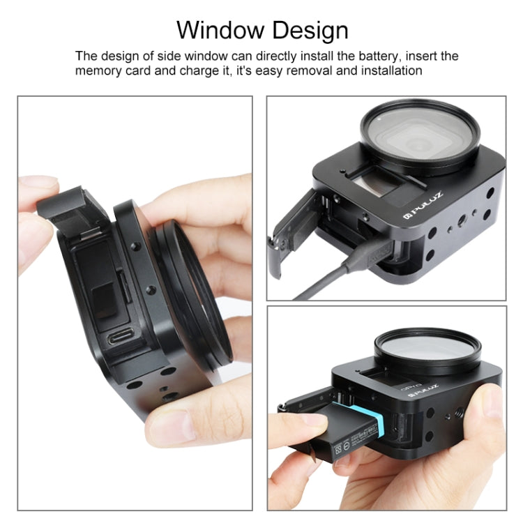 PULUZ Housing Shell CNC Aluminum Alloy Protective Cage with 52mm UV Lens for GoPro HERO8 Black(Black) - HoMEdemic™ 