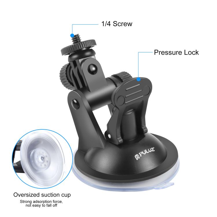PULUZ Car Suction Cup Mount with Screw & Tripod Mount Adapter & Storage Bag for GoPro, Insta360, DJI and Other Action Cameras - HoMEdemic™ 