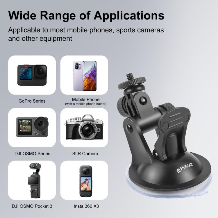 PULUZ Car Suction Cup Mount with Screw & Tripod Mount Adapter & Storage Bag for GoPro, Insta360, DJI and Other Action Cameras - HoMEdemic™ 