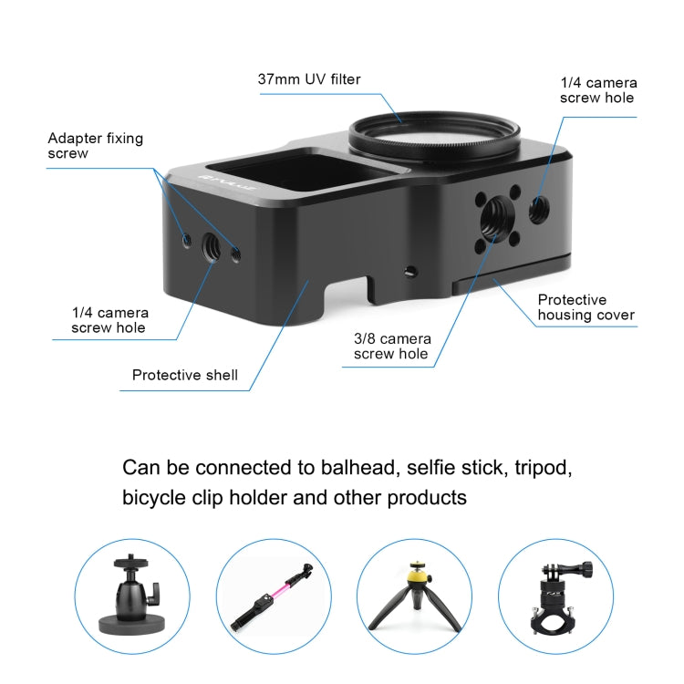 PULUZ CNC Aluminum Alloy Cage for DJI Action 2(Black) - HoMEdemic™ 