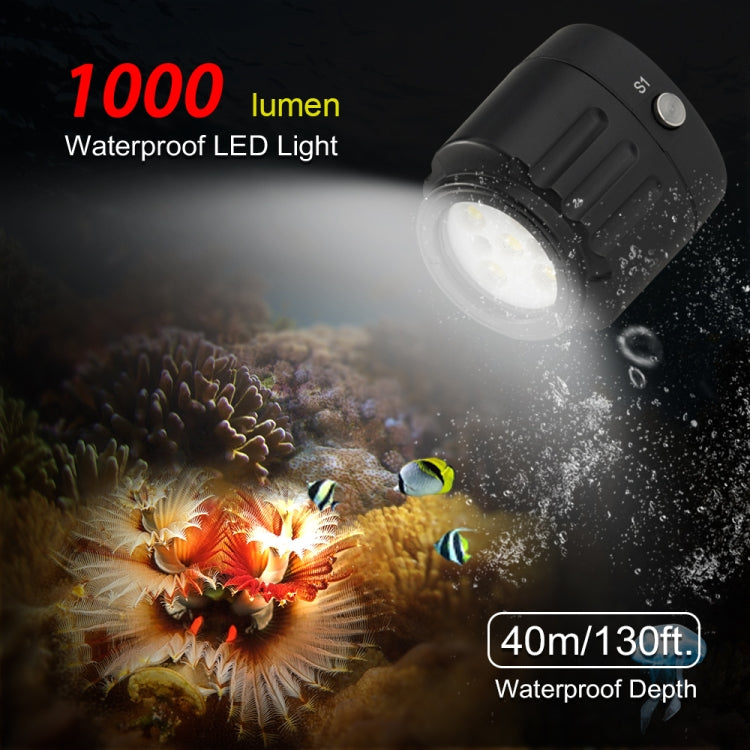 PULUZ 40m Underwater LED Photography Fill Light 1000LM 3.7V/1100mAh Diving Light for GoPro, Insta360, DJI and Other Action Cameras(Black) - HoMEdemic™ 
