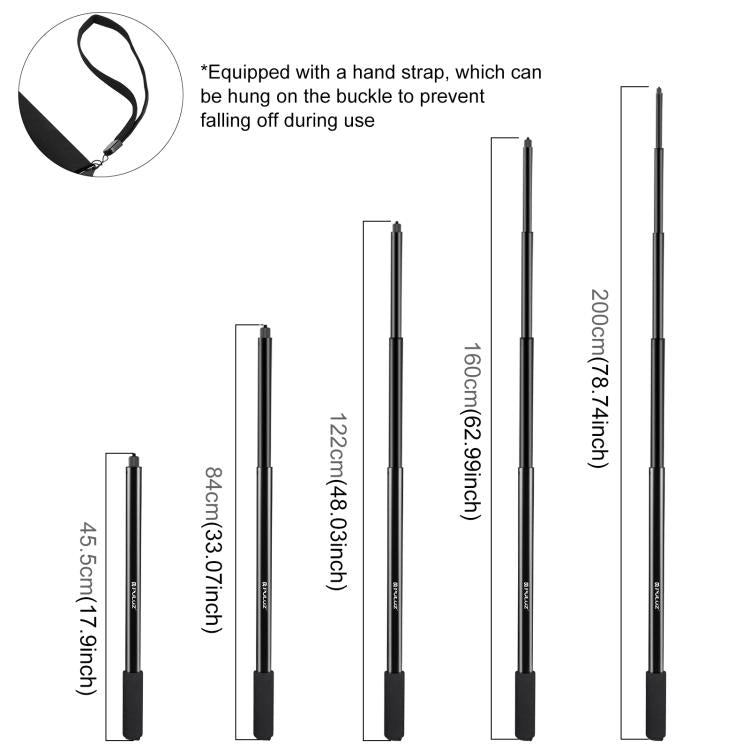 PULUZ 2m Metal Selfie Stick Monopod  for Insta360 One RS / X2 / X3 / X4 / DJI Osmo 360 (Black) - HoMEdemic™ 