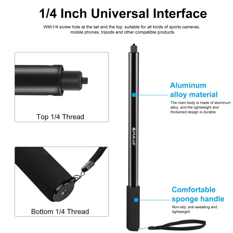 PULUZ 2m Metal Selfie Stick Monopod  for Insta360 One RS / X2 / X3 / X4 / DJI Osmo 360 (Black) - HoMEdemic™ 