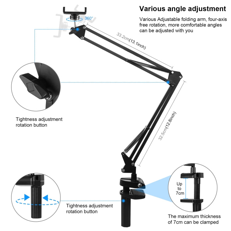 PULUZ Live Broadcast Desktop Articulating Arm Holder with Phone Clamp (Black) - HoMEdemic™ 