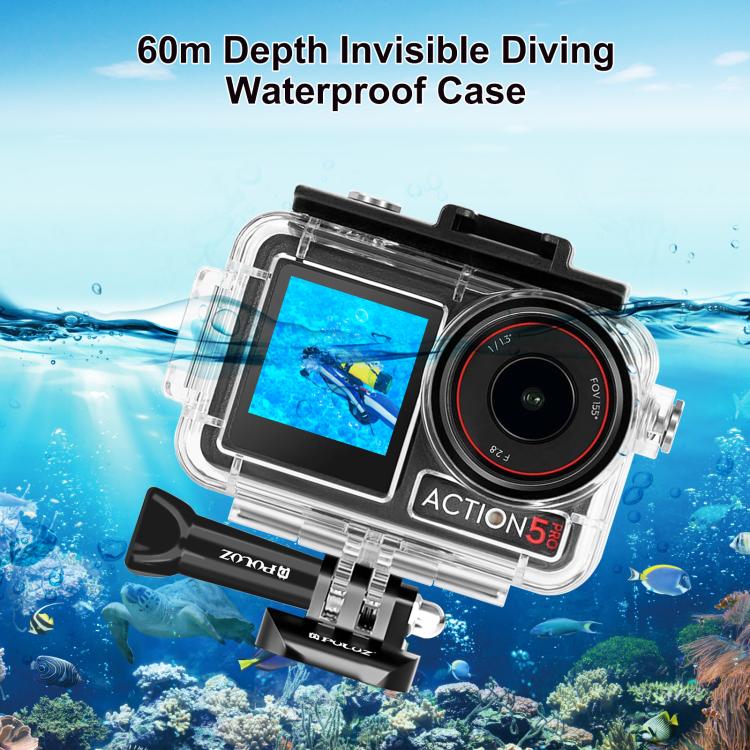 For DJI Osmo Action 5 Pro / 3 / 4 PULUZ 60m Underwater Waterproof Housing Diving Case with Cold Shoe & Buckle Basic Mount & Screw - HoMEdemic™ 