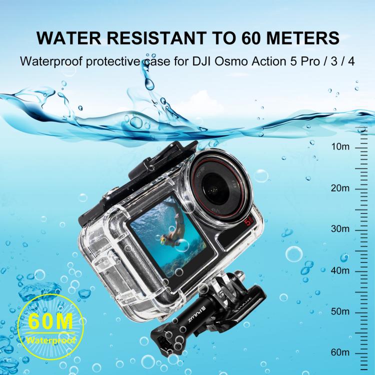 For DJI Osmo Action 5 Pro / 3 / 4 PULUZ 60m Underwater Waterproof Housing Diving Case with Cold Shoe & Buckle Basic Mount & Screw - HoMEdemic™ 