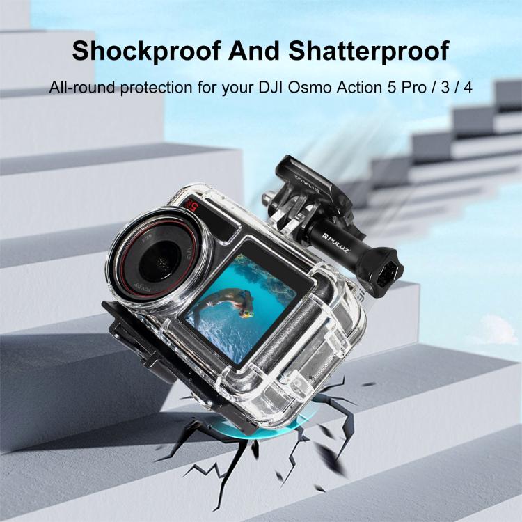 For DJI Osmo Action 5 Pro / 3 / 4 PULUZ 60m Underwater Waterproof Housing Diving Case with Cold Shoe & Buckle Basic Mount & Screw - HoMEdemic™ 