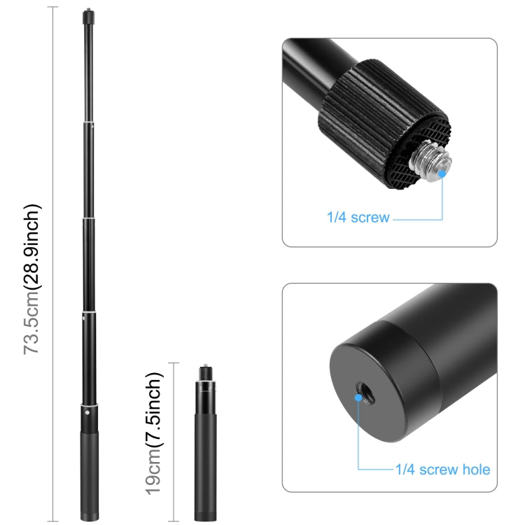 PULUZ 70cm Metal Selfie Stick Monopod with Invisible Adapter Base & Screw for Insta360 One RS / X2 / X3 / DJI Osmo 360 - HoMEdemic™ 