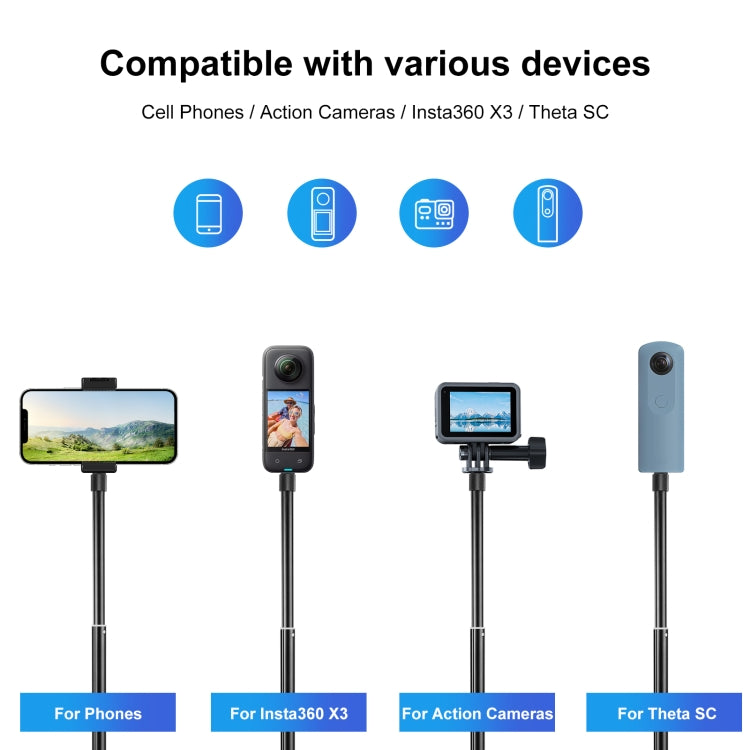 PULUZ 70cm Metal Selfie Stick Monopod with Invisible Adapter Base & Screw for Insta360 One RS / X2 / X3 / DJI Osmo 360 - HoMEdemic™ 