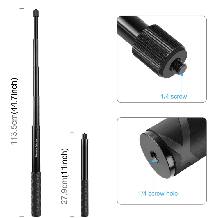 PULUZ 110cm Metal Selfie Stick Monopod with Invisible Adapter Base & Screw for Insta360 One RS / X2 / X3 / X4 / DJI Osmo 360 - HoMEdemic™ 