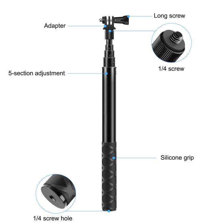 PULUZ 110cm Metal Selfie Stick Monopod with Invisible Adapter Base & Screw for Insta360 One RS / X2 / X3 / X4 / DJI Osmo 360 - HoMEdemic™ 