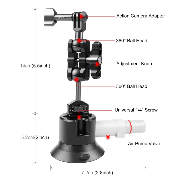 PULUZ Magic Arm with Pump Suction Cup Aluminum Alloy Mount (Black) - HoMEdemic™ 
