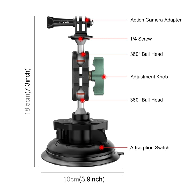 PULUZ Magic Arm Strong Suction Cup Aluminum Alloy Mount(Black) - HoMEdemic™ 