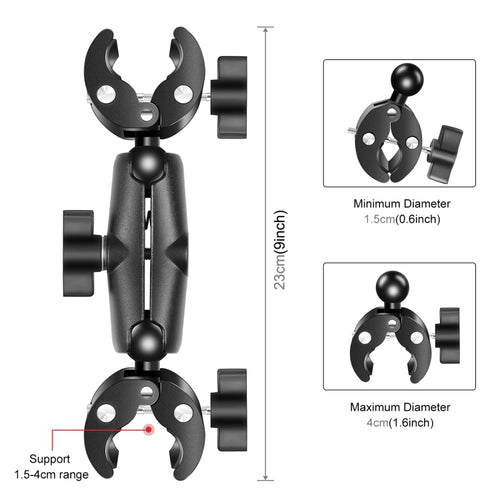 PULUZ Motorcycle Dualheads Crab Clamp Action Camera Handlebar Fixed Mount(Black) - HoMEdemic™ 