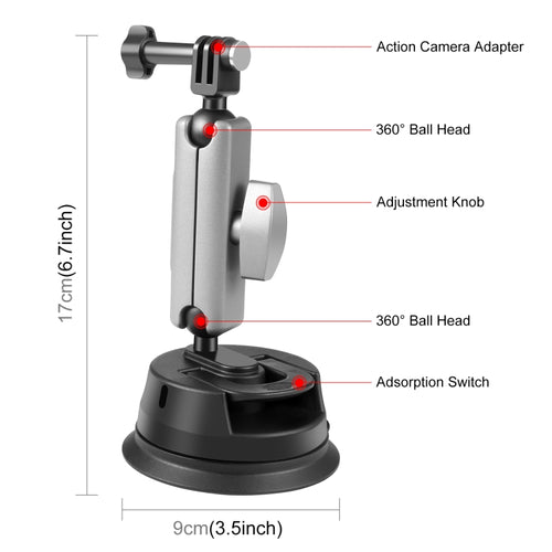 PULUZ Car Suction Cup Arm Mount with Mount Adapter & Long Screw - HoMEdemic™ 