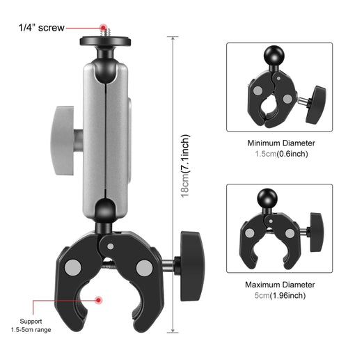 PULUZ Motorcycle Crab Pliers Clip Arm Mount with Mount Adapter & Long Screw (Black) - HoMEdemic™ 