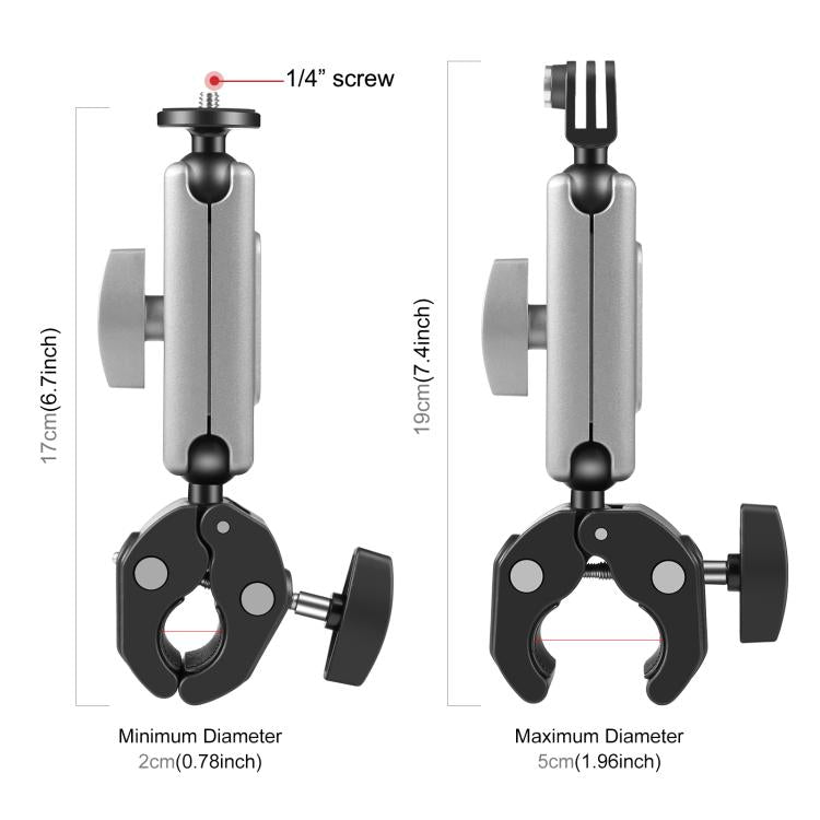 PULUZ Motorcycle Crab Pliers Clip Arm Mount with Mount Adapter & Long Screw (Black) - HoMEdemic™ 