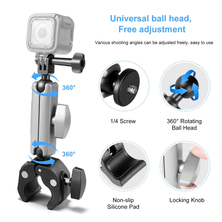 PULUZ Motorcycle Crab Pliers Clip Arm Mount with Mount Adapter & Long Screw (Black) - HoMEdemic™ 