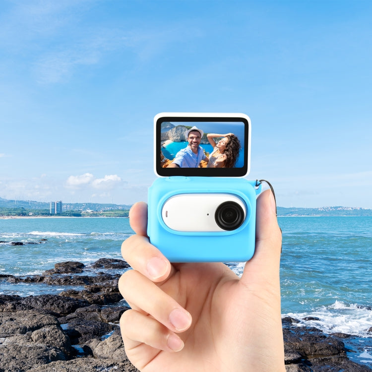 For Insta360 GO 3 PULUZ Camera Charging Case Silicone Case with Lens Cap & Strap (Blue) - HoMEdemic™ 