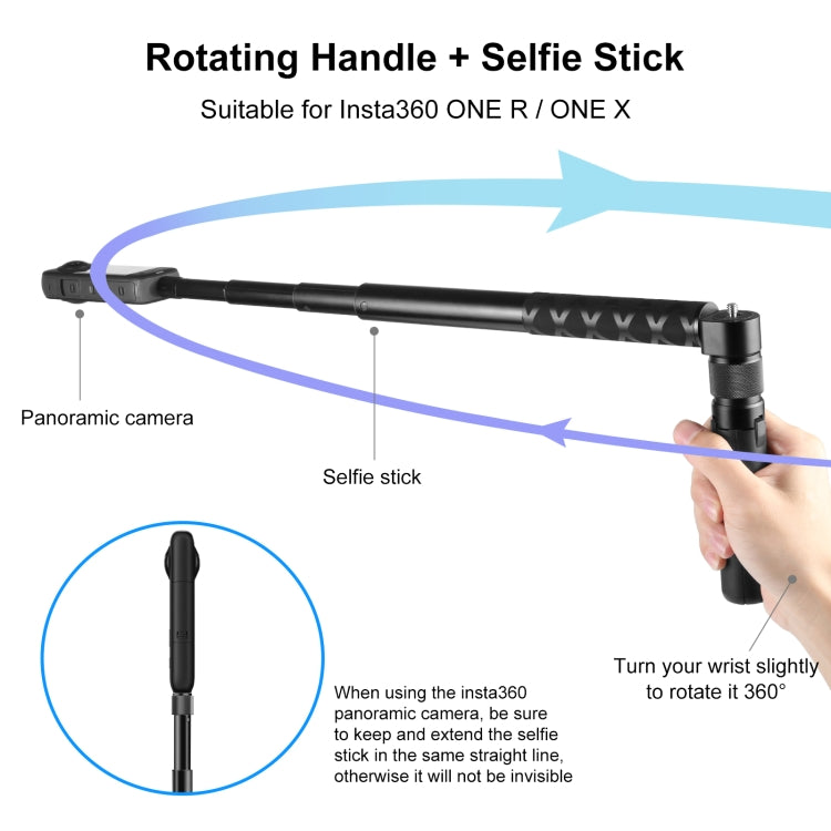 For Insta360 X3 / X4 / X5 / DJI Osmo 360 PULUZ Rotary Handle Desktop Tripod Stand 110cm Selfie Stick Monopod (Black) - HoMEdemic™ 