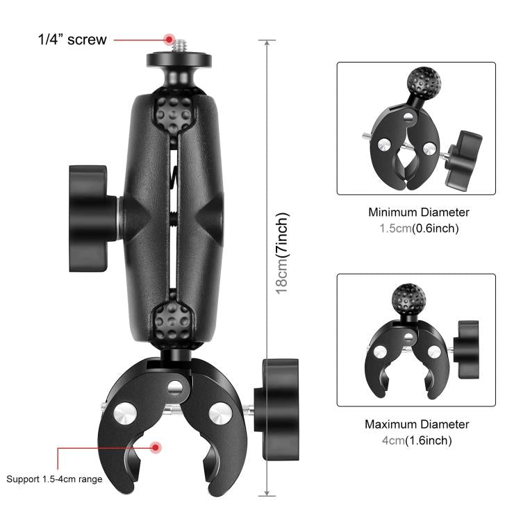 PULUZ Motorcycle Crab Clamp Handlebar Fixed Mount Holder for GoPro and Other Action Cameras(Black) - HoMEdemic™ 