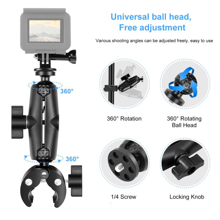 PULUZ Motorcycle Crab Clamp Handlebar Fixed Mount Holder for GoPro and Other Action Cameras(Black) - HoMEdemic™ 