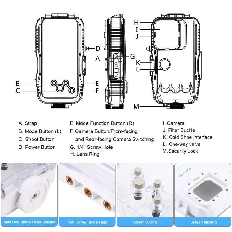 PULUZ 40m/130ft Waterproof Diving Case for iPhone 15 Pro Max / 15 Plus / 14 Plus / 14 Pro Max / 13 Pro Max / 12 Pro Max / 11 Pro Max, with One-way Valve Photo Video Taking Underwater Housing Cover(White) - HoMEdemic™ 