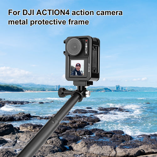 For DJI Osmo Action 4 / 3 PULUZ Metal Cage Expansion Adapter Frame with Cold Shoe (Black) - HoMEdemic™ 