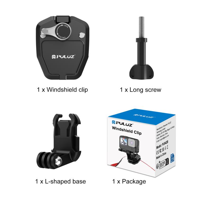 PULUZ Motorcycle Windshield Action Camera Mount Clip for GoPro Hero12 Black / DJI Osmo Action 4 / Insta360 X4 / Ace Pro and Other Action Cameras (Black) - HoMEdemic™ 