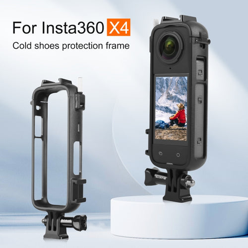 For Insta360 X4 PULUZ Cold Shoe PC Plastic Protective Frame with Adapter Mount & Screw (Black) - HoMEdemic™ 