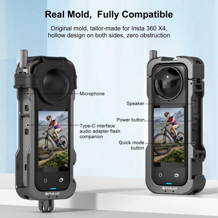 For Insta360 X4 PULUZ Metal Protective Cage Rig Housing Frame with Lens Cover (Black) - HoMEdemic™ 