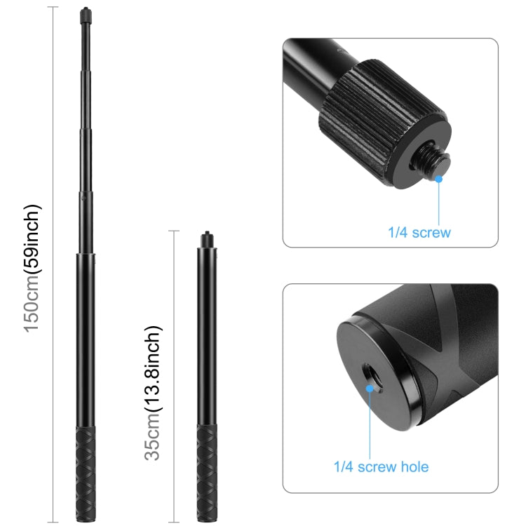 PULUZ 150cm Metal Selfie Stick Monopod  for Insta360 One RS / X2 / X3 / X4 / DJI Osmo 360 - HoMEdemic™ 