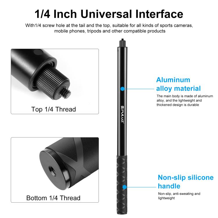 PULUZ 2m Metal Selfie Stick Monopod  for Insta360 One RS / X2 / X3 / X4 / DJI Osmo 360 (Black) - HoMEdemic™ 