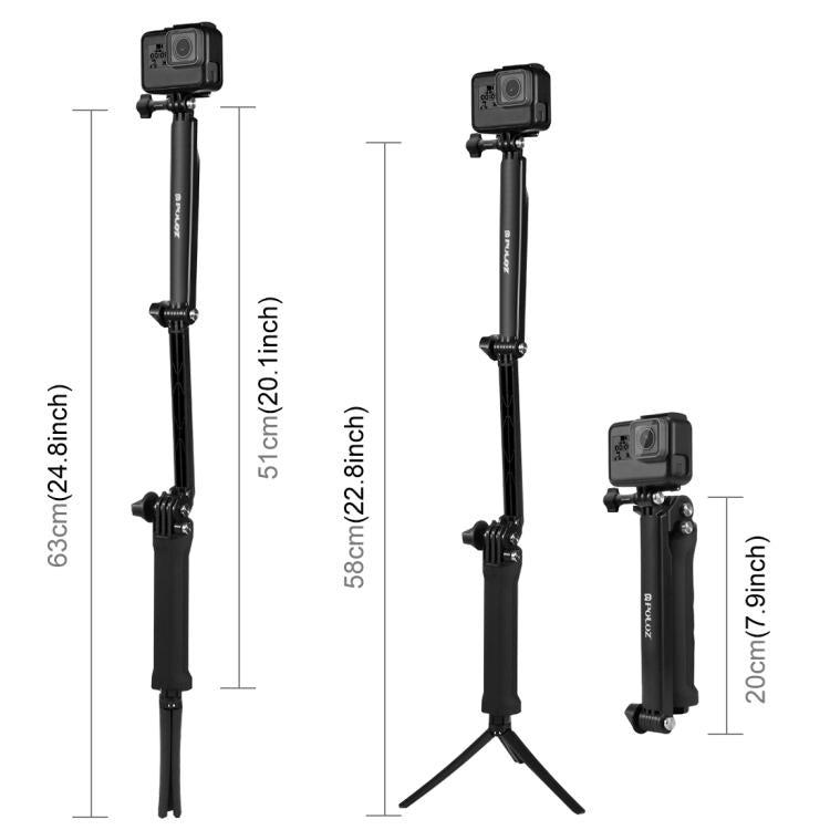PULUZ 3-Way Grip Foldable Tripod Selfie-stick Extension Monopod for GoPro, Insta360 ONE R, DJI Osmo Action and Other Action Cameras, Length: 20-58cm - HoMEdemic™ 