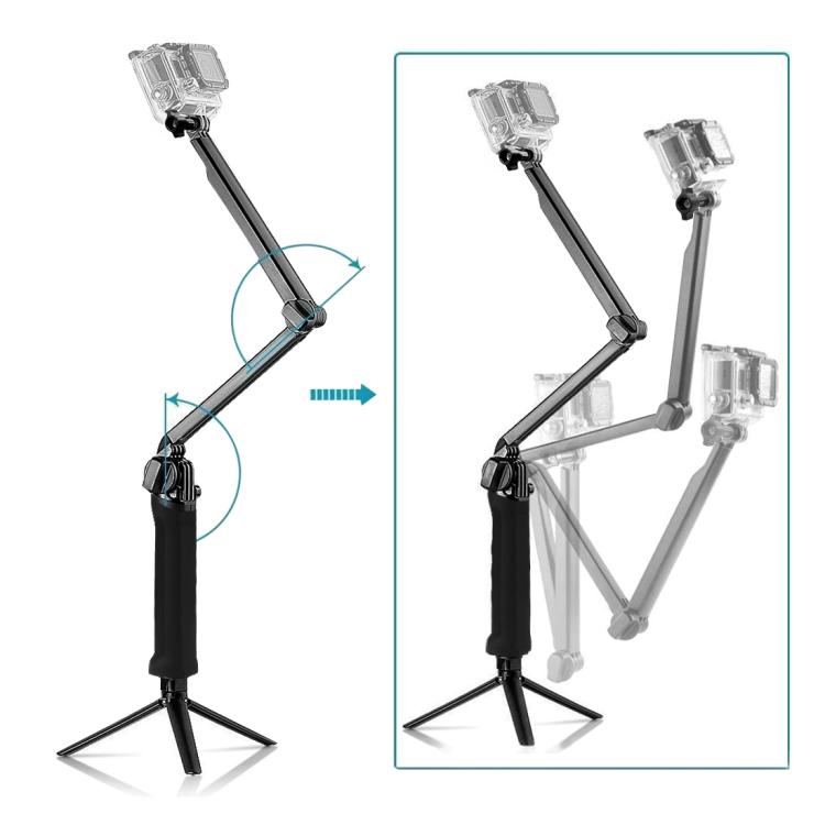 PULUZ 3-Way Grip Foldable Tripod Selfie-stick Extension Monopod for GoPro, Insta360 ONE R, DJI Osmo Action and Other Action Cameras, Length: 20-58cm - HoMEdemic™ 