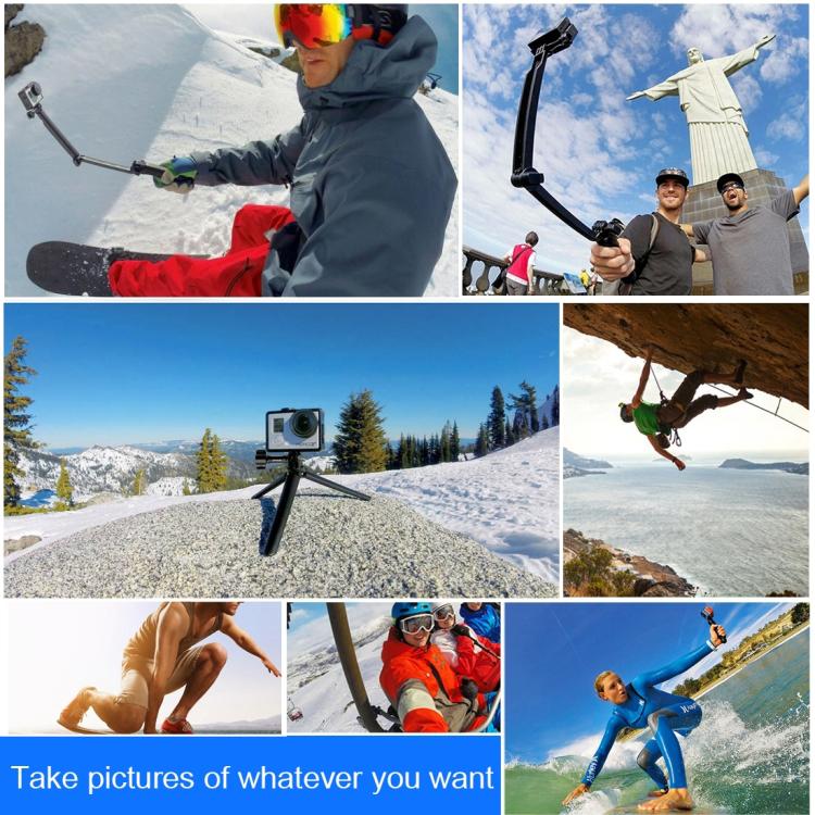 PULUZ 3-Way Grip Foldable Tripod Selfie-stick Extension Monopod for GoPro, Insta360 ONE R, DJI Osmo Action and Other Action Cameras, Length: 20-58cm - HoMEdemic™ 