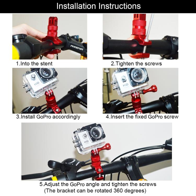 PULUZ 360 Degree Rotation Bike Aluminum Handlebar Adapter Mount with Screw for GoPro, Insta360, DJI and Other Action Cameras(Black) - HoMEdemic™ 
