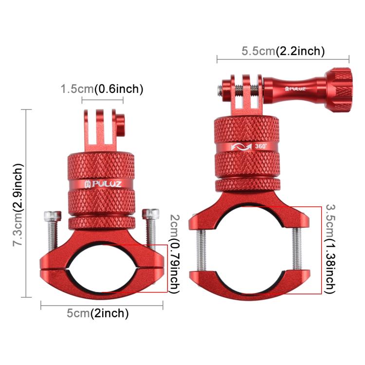 PULUZ 360 Degree Rotation Bike Aluminum Handlebar Adapter Mount with Screw for GoPro, Insta360, DJI and Other Action Cameras(Red) - HoMEdemic™ 