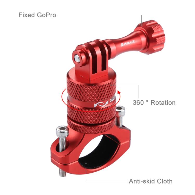 PULUZ 360 Degree Rotation Bike Aluminum Handlebar Adapter Mount with Screw for GoPro, Insta360, DJI and Other Action Cameras(Red) - HoMEdemic™ 