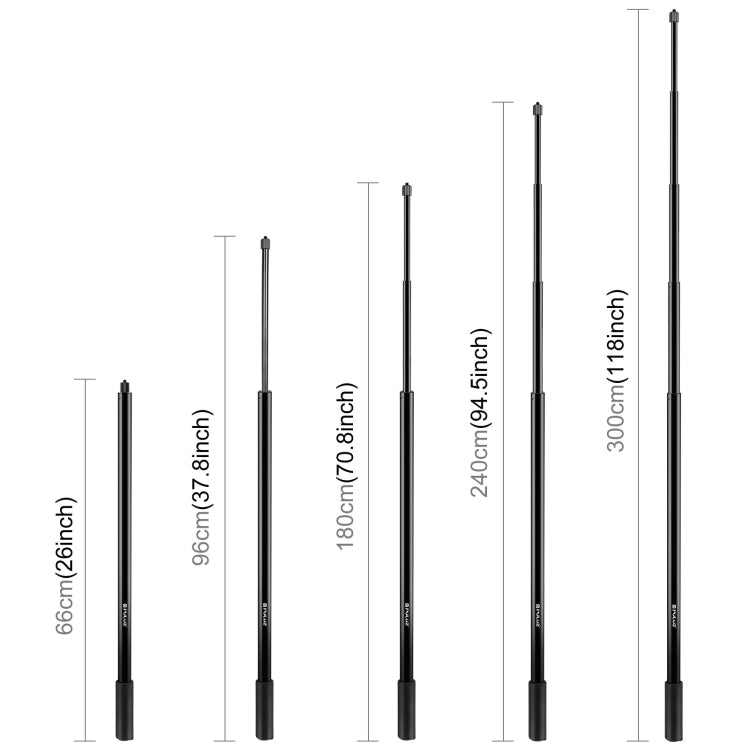 PULUZ 3m Metal Selfie Stick Monopod  for Insta360 One RS / X2 / X3 / X4 / DJI Osmo 360 (Black) - HoMEdemic™ 