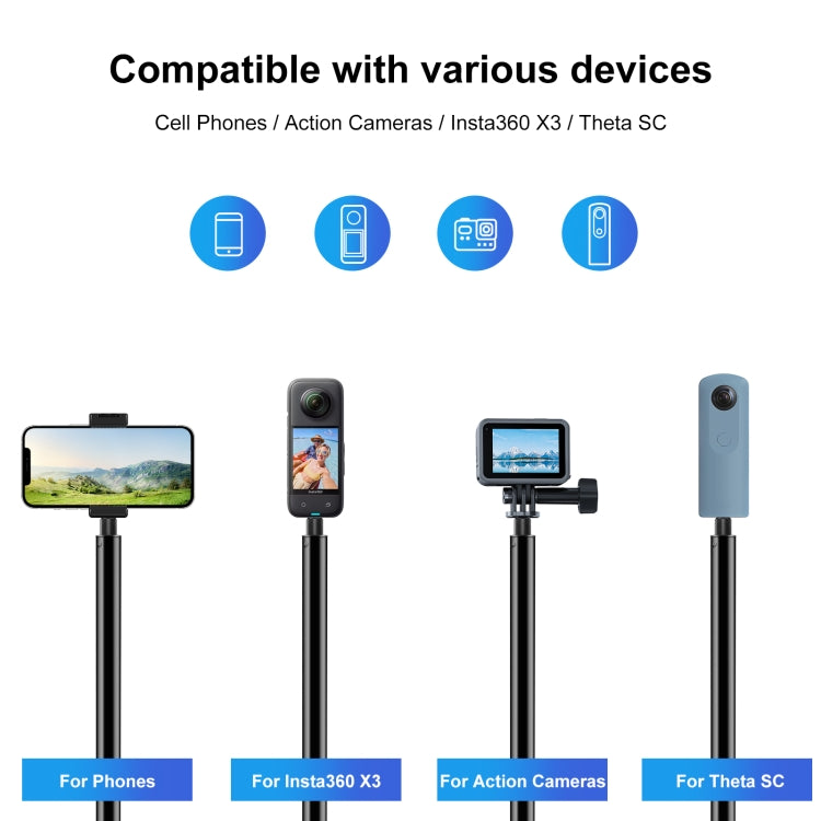 PULUZ 3m Metal Selfie Stick Monopod  for Insta360 One RS / X2 / X3 / X4 / DJI Osmo 360 (Black) - HoMEdemic™ 