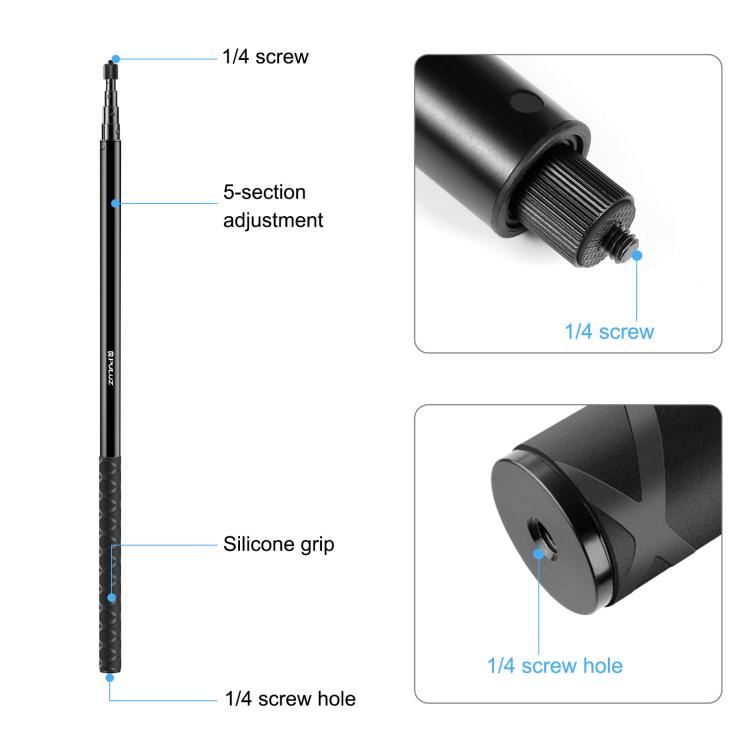 PULUZ 3m Metal Selfie Stick Monopod  for Insta360 One RS / X2 / X3 / X4 / DJI Osmo 360 (Black) - HoMEdemic™ 