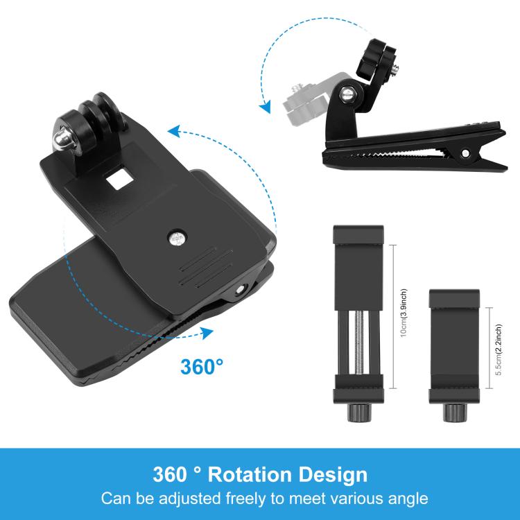 PULUZ 4 in 1 360 Degree Rotating Backpack Hat QR Clip Rec-mounts with Phone Clamp Kit - HoMEdemic™ 