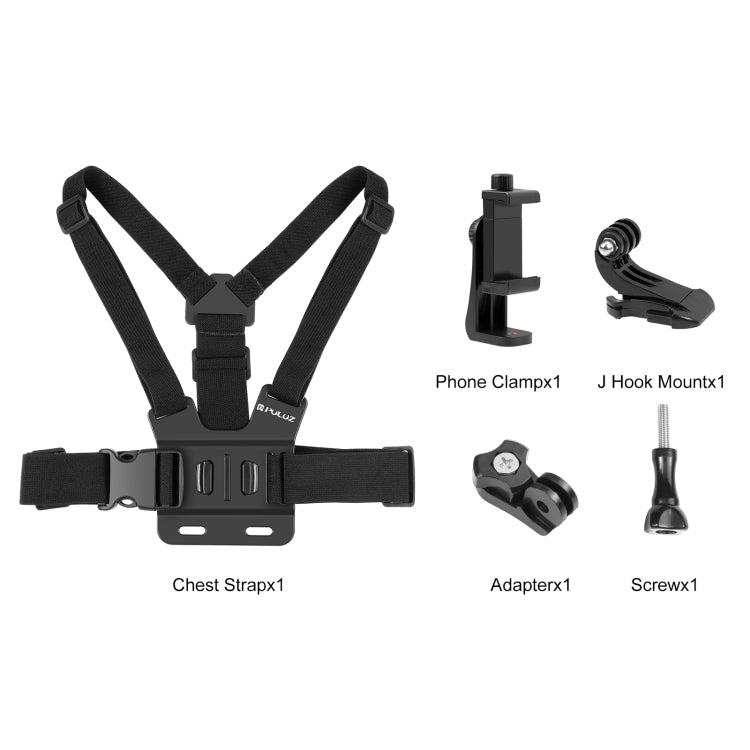 PULUZ  5 in 1 Adjustable Body Mount Belt Chest Strap with Phone Clamp & J Hook Mount & Long Screw Kit - HoMEdemic™ 