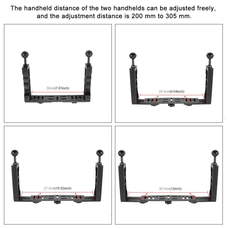 PULUZ Adjustable Diving Dual Hand-held CNC Aluminum Lamp Arm Holder for GoPro, Insta360, DJI and Other Action Cameras - HoMEdemic™ 
