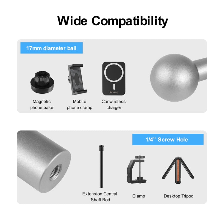 PULUZ Aluminum Alloy 17mm Ball Head Bracket Base Adapter (Silver) - HoMEdemic™ 