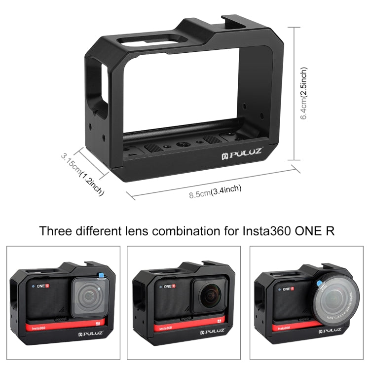 PULUZ Aluminum alloy Frame Mount Protective Case Cage with Cold Shoe Base Slot & Tripod Base Adapter for Insta360 One R(Black) - HoMEdemic™ 