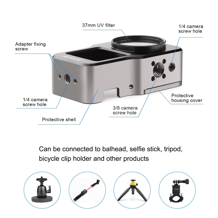 PULUZ CNC Aluminum Alloy Cage for DJI Action 2(Titanium Color) - HoMEdemic™ 