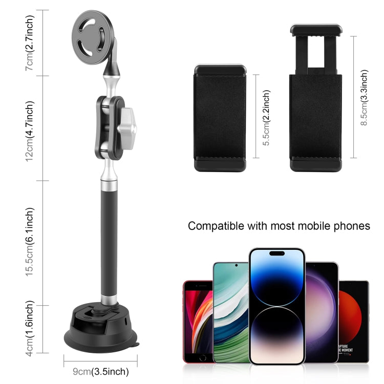 PULUZ Car Suction Cup Arm Mount Phone Tablet Magnetic Holder with Phone Clamp (Black) - HoMEdemic™ 