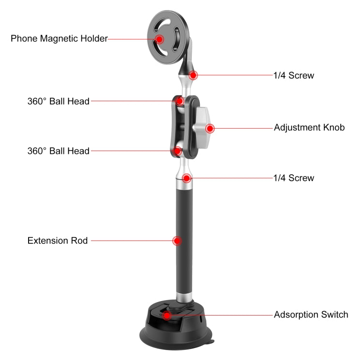 PULUZ Car Suction Cup Arm Mount Phone Tablet Magnetic Holder with Phone Clamp (Black) - HoMEdemic™ 